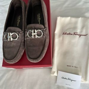 Ferragamo Gray Suede Driving Moccasins